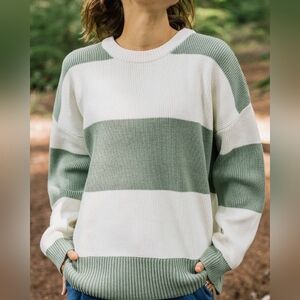 Passenger Striped Green and White Oversized Women's Sweater - L